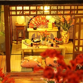 zebroau Maison Jouet Bricolage, Éclairage LED Réaliste Meubles Dartisanat Maison en Bois, Adapté pour La Fête des Enfants, C