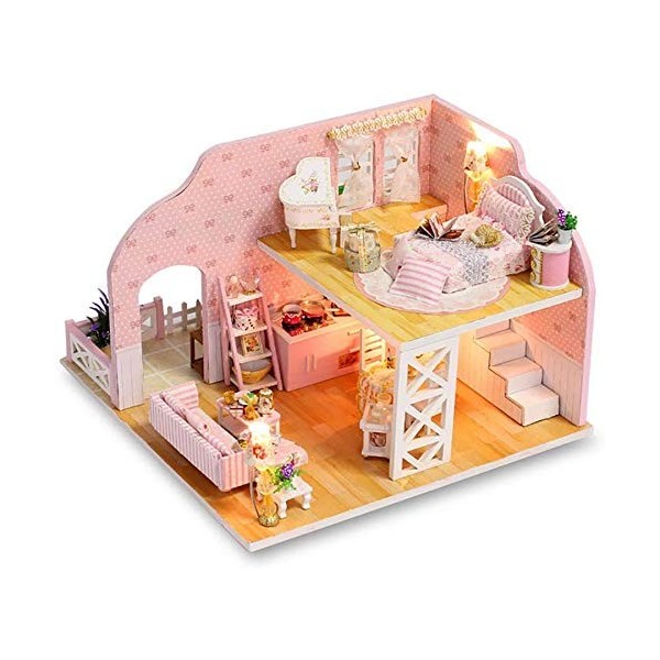 SEESEE.U DIY Toy House Kit Mini DIY Toy Kit Model Toy House with LED Light House Modern Toy House Kit DIY 3D Toy House Blue M