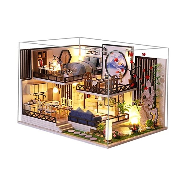 predolo Maison de Poupée Miniature Artisanale avec Dornement de Meubles LED Cottage de Style Chinois Assembler Un Puzzle pou