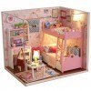 Ogrmar Maison de Poupée en Bois Miniature DIY Kit Maison avec Couvercle et LED Lumineux Age