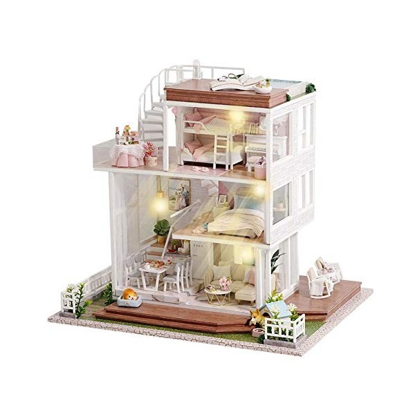 Schildeng Kit de maison de poupée miniature fait à la main avec des meubles mouvement musical pour Noël et anniversaire