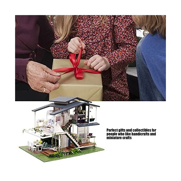 needlid Mini Maison de poupée, Maison de poupée Miniature à 360 degrés avec 6 lumières LED pour Offrir des Cadeaux pour la Co