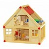 Freda Maison de poupée en bois Maison de ville + Meubles de maison de poupée + Housses – 26 pièces en bois 3 étages 40 x 25 x