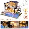 DIY Kit de Maison de Poupée Petite Maison En Bois Assemblage Manuel Décoration de la Maison avec Lumières et Musique Vacances