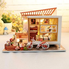 Momola Maison de DIY 3d Dollhouse avec Lumière LED,Kit Maison Miniature de Poupée,Anniversaire Noël Cadeau Créatif Avec cach