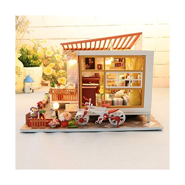 Momola Maison de DIY 3d Dollhouse avec Lumière LED,Kit Maison Miniature de Poupée,Anniversaire Noël Cadeau Créatif Avec cach