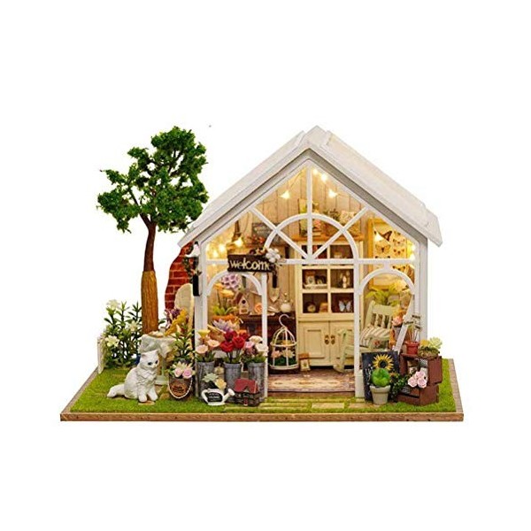 Kit de Maison de poupée Bricolage 3D, Jouet de Puzzle de Maison de poupée en Bois Miniature de Maison de poupée LED Faite à l