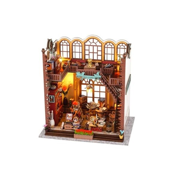 JANTY Magic Bookstore Maison de poupée miniature avec lumières LED, 3D DIY fait à la main miniature art maison de poupée en b