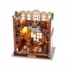 JANTY Magic Bookstore Maison de poupée miniature avec lumières LED, 3D DIY fait à la main miniature art maison de poupée en b