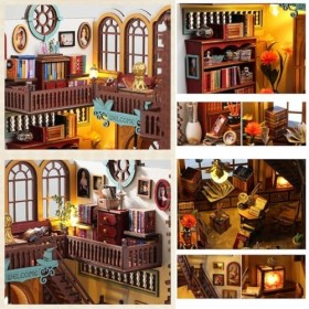 JANTY Magic Bookstore Maison de poupée miniature avec lumières LED, 3D DIY fait à la main miniature art maison de poupée en b