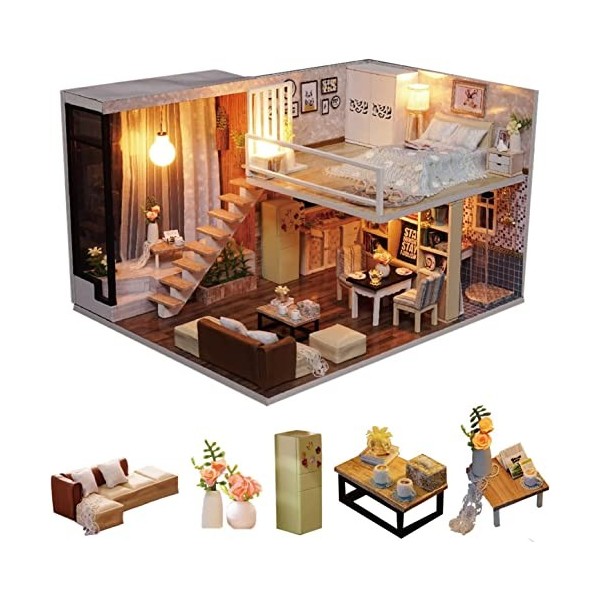 Maison de poupée Bricolage, kit Miniature avec Meubles 3D Maison de poupée en Bois Cadeaux artisanaux for Cadeau de Saint Val