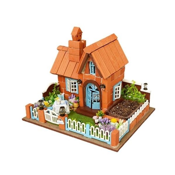 Kit de maison de poupée miniature pour village - Kit de modèle de maison avec meubles, lumières LED, plantes décoratives