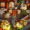 Kit de maison de poupée miniature pour village - Kit de modèle de maison avec meubles, lumières LED, plantes décoratives