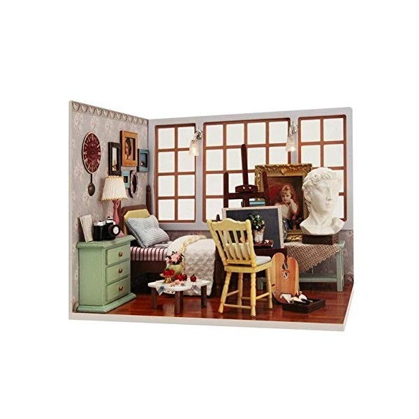 Blocs de construction manuels de modèle dassemblage de bricolage manuel Maison de poupées avec meubles en bois Kit Maison Mi