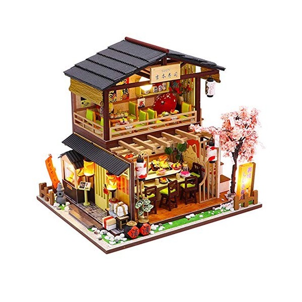 LANGWEI Dollhouse DIY Miniature Room Set, Restaurant de Sushi Japonais DIY Dollhouse Kit | Jouets Miniatures de modèle dasse