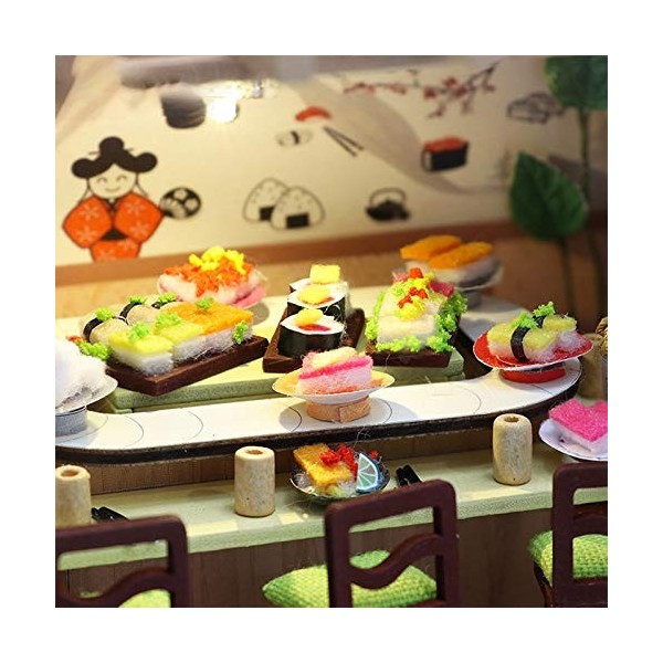 LANGWEI Dollhouse DIY Miniature Room Set, Restaurant de Sushi Japonais DIY Dollhouse Kit | Jouets Miniatures de modèle dasse