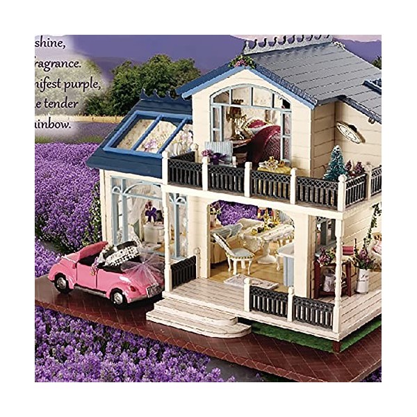 DIY Dollhouse Kit À Léchelle, Playset Chambre avec Montage De Lumière LED Jardin Jardin Maison 3D Bois Puzzle 1:24 Grand Cad