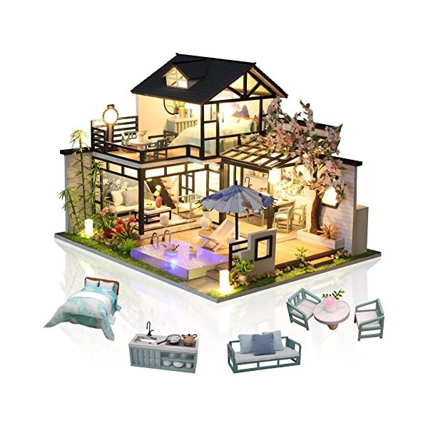 Cuteefun Maquette Maison Miniature pour Adulte à Construire, DIY Maison de Poupée Miniature Bois en Kit avec Meubles Musique 