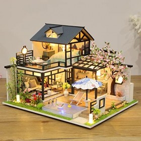 Cuteefun Maquette Maison Miniature pour Adulte à Construire, DIY Maison de Poupée Miniature Bois en Kit avec Meubles Musique 