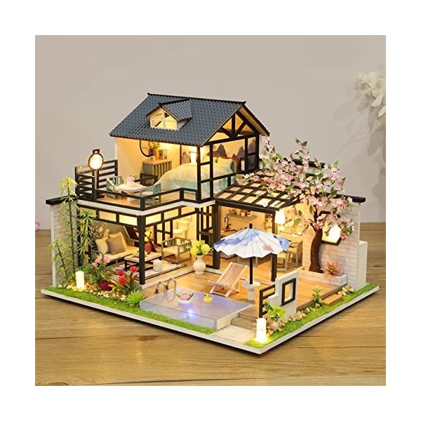 Cuteefun Maquette Maison Miniature pour Adulte à Construire, DIY Maison de Poupée Miniature Bois en Kit avec Meubles Musique 