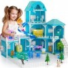 Doloowee Maison de poupée, 3 étages, maison de bricolage pour fille avec accessoires et poupées, cadeau pour enfants à partir