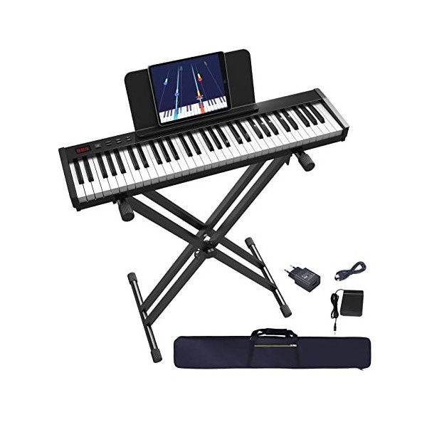 Piano à clavier 61 touches avec touches semi-lestées et support de clavier, support de piano électronique portable Interface 