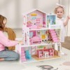 DREAMADE Maison de Poupée en Bois pour Enfants à 3 Étages, Maison de Rêve à 5 Pièces Simulées avec 10 Meubles, Papiers Peints