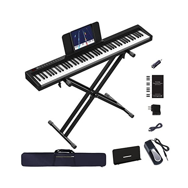 Piano à clavier 61 touches avec touches semi-lestées et support de clavier, support de piano électronique portable Interface 