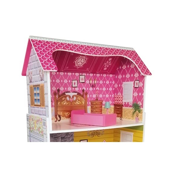 Teorema - 40602 - Maison de poupée en Bois avec 3 étages et 5 pièces - Hauteur 96 cm - Décoration