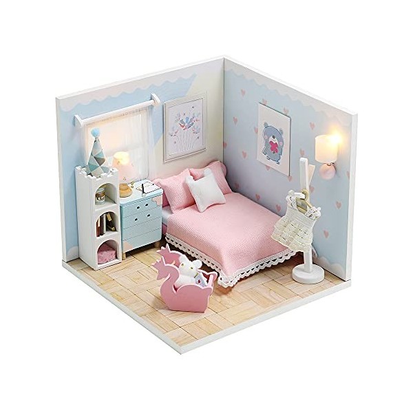 Kisoy Maison de poupée miniature avec kit de meubles, maison 3D en bois à faire soi-même, un coin dun petit appartement avec