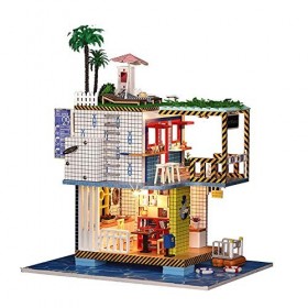 Feixunfan Maison de poupée Bricolage Maison de poupée en Bois Faite à la Main Miniature Miniature Villa modèle Cadeau pour Ad
