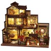 Maison de poupée 3 étages style chinois DIY maison de poupée en bois jouet miniature musique maison de poupée avec LED 3D art