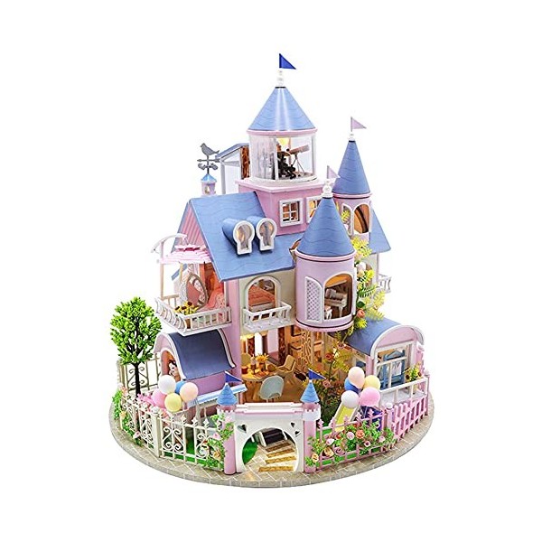 erhumama Maison de poupée romantique en bois 3D avec éclairage LED - Pour garçons et filles - Cadeau de Noël ou danniversair