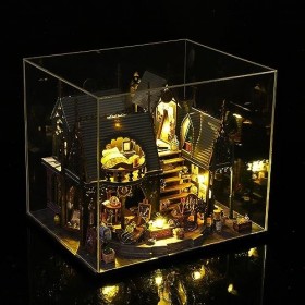 Perfeclan Kits Miniatures de Bricolage pour Maison de Poupée avec Couvercle Anti-poussière et Puzzles 3D LED pour Enfants