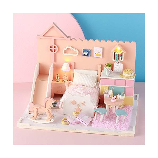 Maison De Poupée Miniature avec des Meubles Kit De Maison De Poupée Bricolage,B