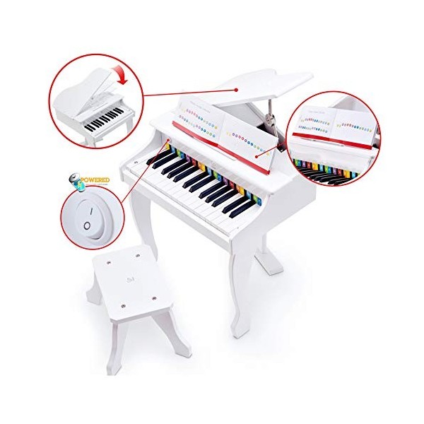 Hape Piano à Queue en Bois Électronique Blanc - Instrument de Musique en Bois à 30 Touches - Jouet pour Enfant dès 3 ans - Fi