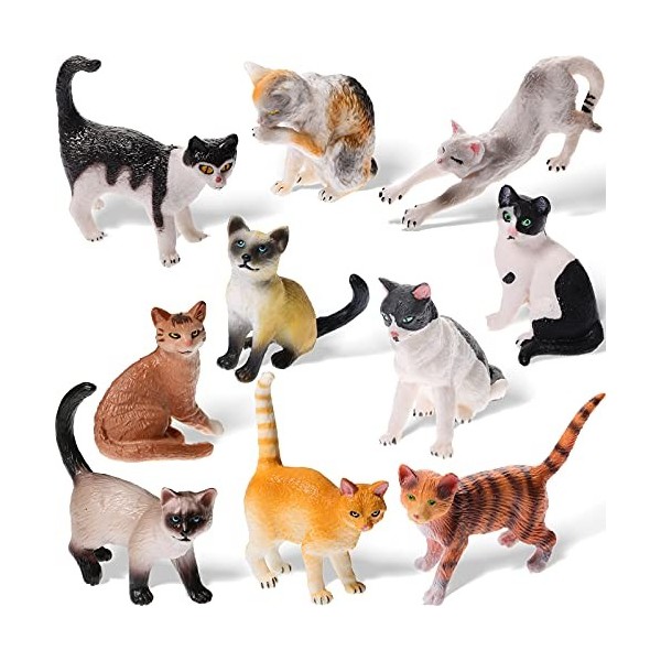 10 Pièces Figurine de Chat Réaliste Set de Jouet de Mini Figurine de Chat Kit de Jeu Éducatif dapprentissage en Plastique Ch