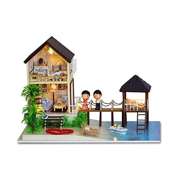 Kit Miniature de Maison de poupée à la Main en Bois Bricolage - Villa modèle Maldives, Mini Artisanat de Chambre en Bois 3D a