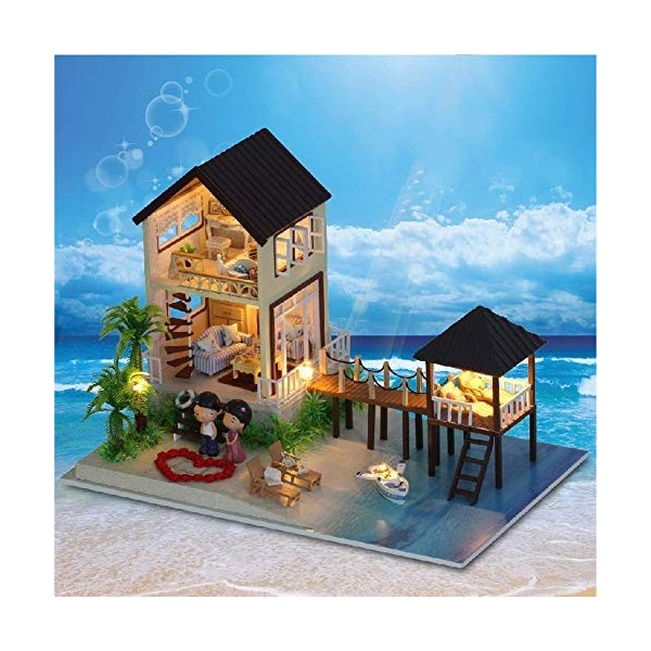 Kit Miniature de Maison de poupée à la Main en Bois Bricolage - Villa modèle Maldives, Mini Artisanat de Chambre en Bois 3D a
