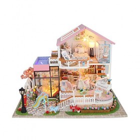 luckiner Maison de poupée miniature en bois avec housse de protection contre la poussière, kit de bricolage