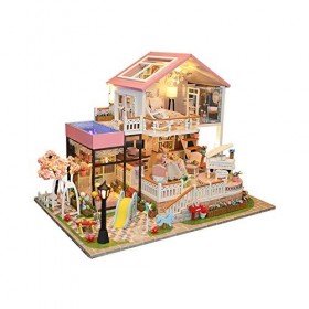 luckiner Maison de poupée miniature en bois avec housse de protection contre la poussière, kit de bricolage