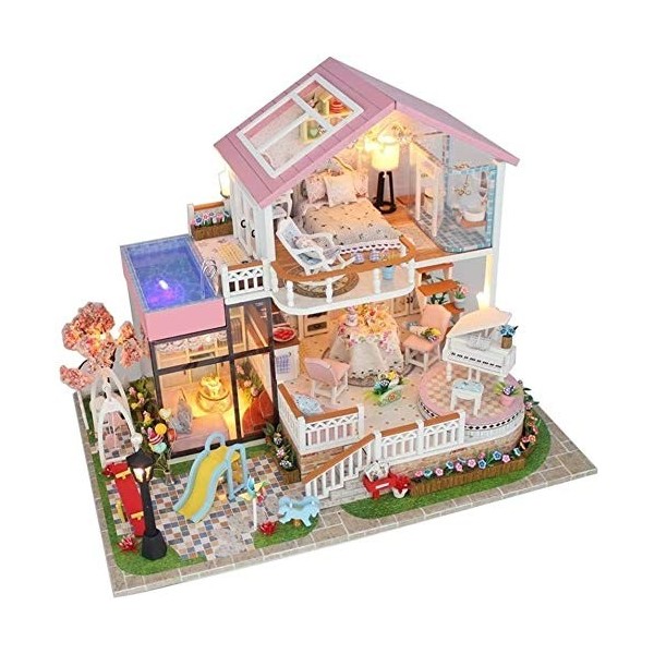 Mopoq 3D Puzzles Miniature main en bois Dollhouse bricolage Kit - doux romantique Princesse Rose Ville Série Dollhouses Acces