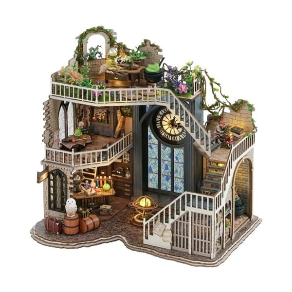 TAUIANE Kit Loft Vintage Fait À La Main, Kit de Meubles Miniatures pour Maison de Poupée,Mini Château Magique 3D, Modèle Arti