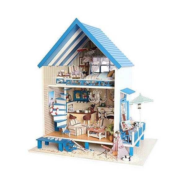WSJTT Maison De Poupée Miniature avec des Meubles, Bricolage Maison De Poupée Kit Plus Étanche À La Poussière Et La Musique M