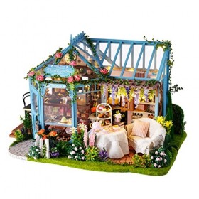 XLZSP Maison de poupée miniature en bois à monter soi-même - Mini serre avec LED - Cadeau danniversaire pour garçons et fill