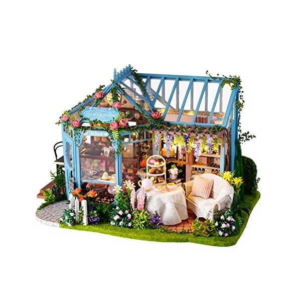 XLZSP Maison de poupée miniature en bois à monter soi-même - Mini serre avec LED - Cadeau danniversaire pour garçons et fill