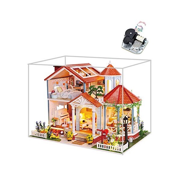 XLZSP Kit de meubles de maison de poupée miniature en bois de style européen Villa 3D modèle de maison de poupée Kit Nouvel A