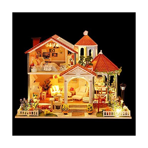 XLZSP Kit de meubles de maison de poupée miniature en bois de style européen Villa 3D modèle de maison de poupée Kit Nouvel A