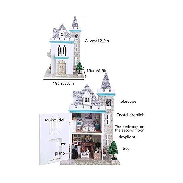 ZHIRCEKE 3D Miniature Dollhouse DIY House Kit - Mini Grande Villa À La Main avec Meubles LED Lumière, Boîte À Musique pour Ca