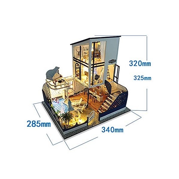 luckiner Kit de meubles miniatures en bois avec musique lumineuse - Fait à la main - Cadeau danniversaire